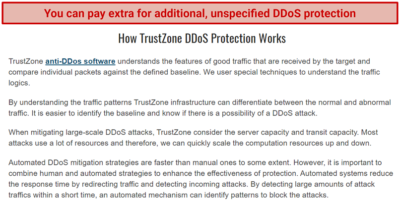 Graphic showing Trust.Zone's DDoS protection information