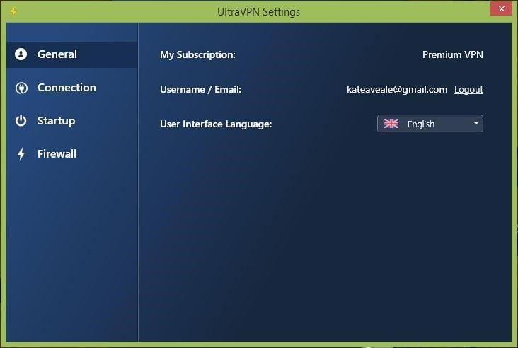 UltraVPN settings interface