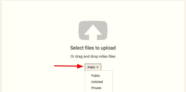 Upload page for Youtube