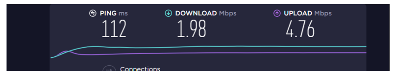 A screenshot of VPN Area's speed in South Africa