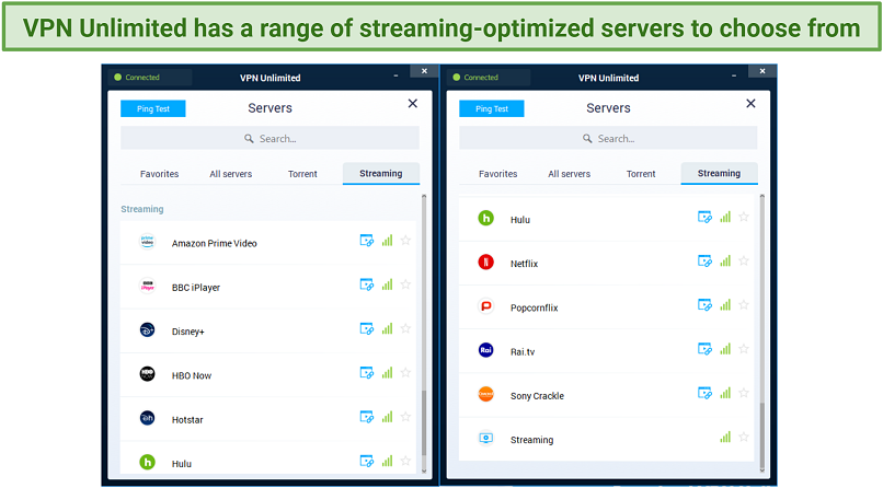 Graphic showing VPN Unlimited's streaming servers