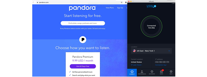 VPN.ac Review Unblocked: Pandora Music, Fox, HBO Now, Disney+, and BBC iPlayer