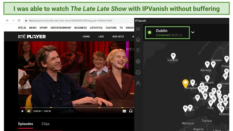 Image showing IPVanish unblocking RTE