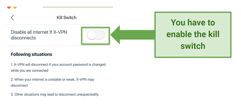 Screenshot showing kill switch activation