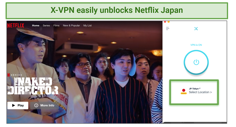 Screenshot showing X-VPN unblocked Netflix