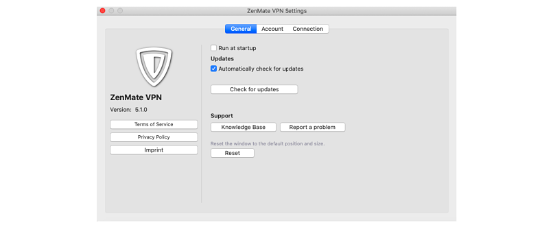 A screenshot of ZenMate's Mac settings menu