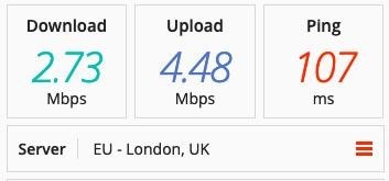 Speed test on a ZenVPN server in the Europe.