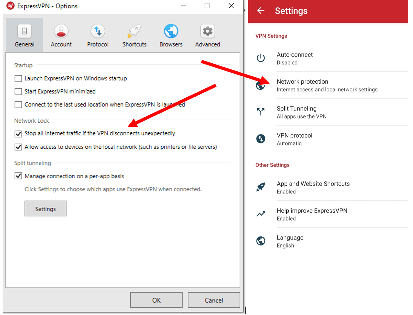 ExpressVPN settings interface