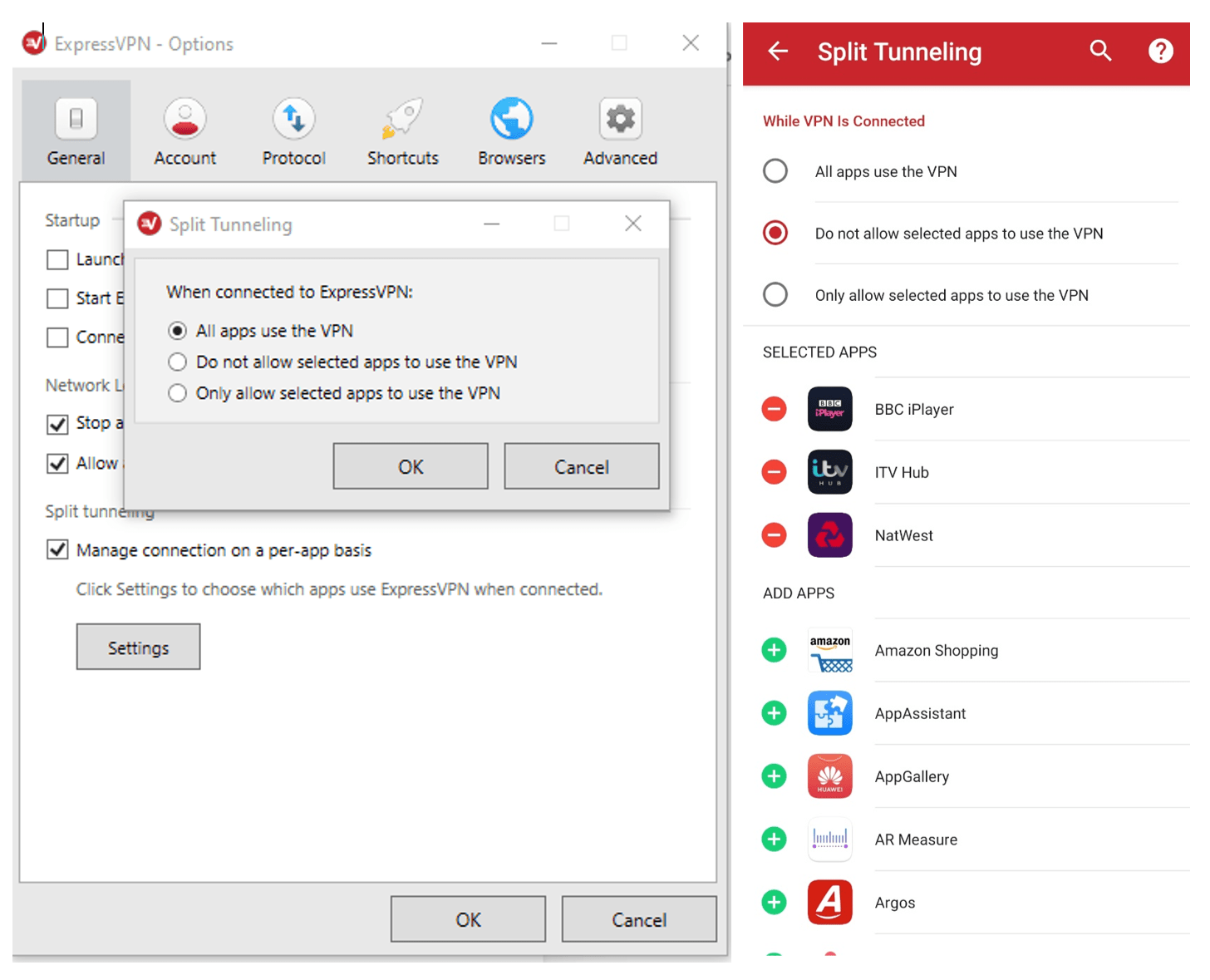 ExpressVPN split tunneling