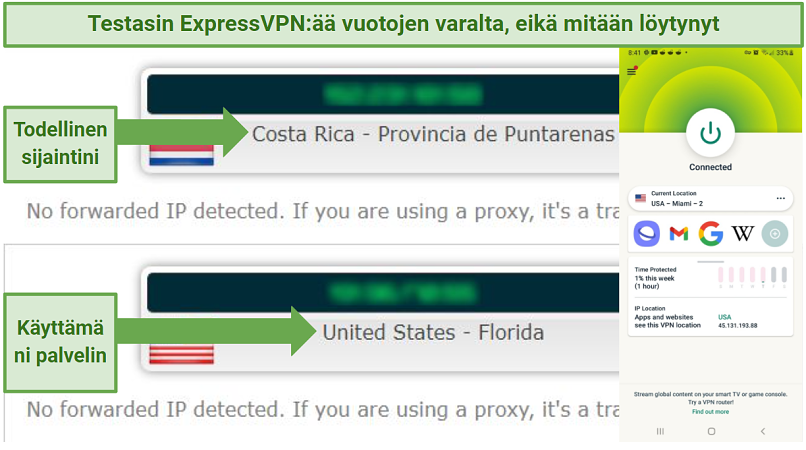 Leak test results showing ExpressVPN does not reveal user IP