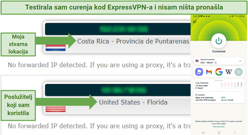 Leak test results showing ExpressVPN does not reveal user IP