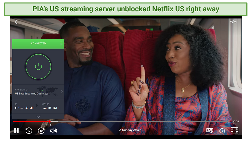 Screenshot of A Sunday Affari streaming on Netflix with PIA connected