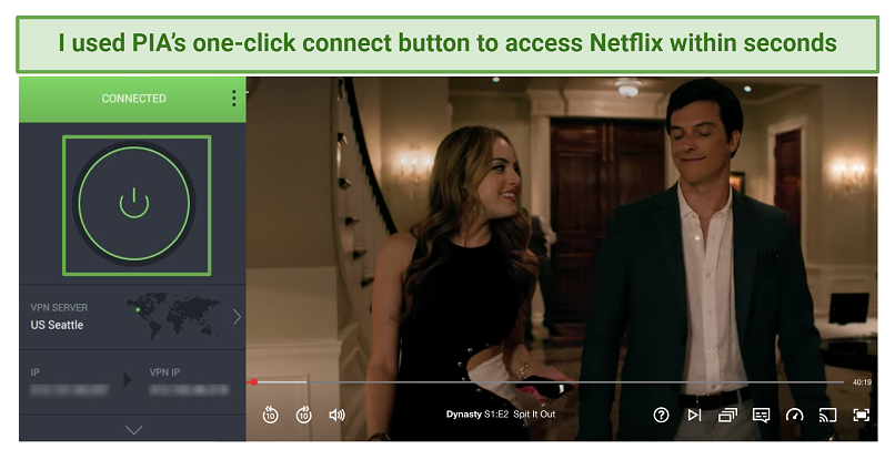 Screenshot of PIA unblocking Netflix US