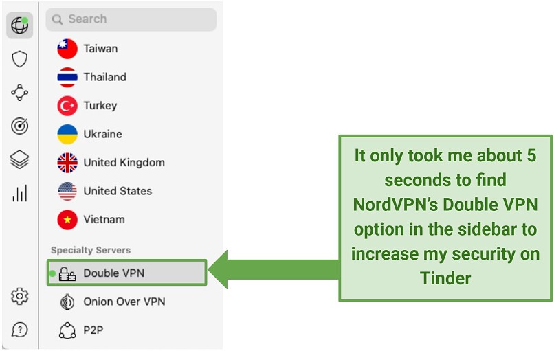A screenshot of NordVPN's mobile app showing the Double VPN option.