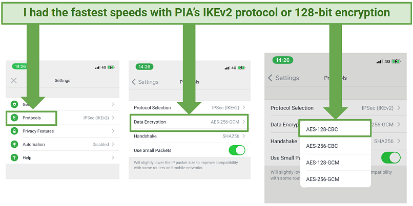 A screenshot showing PIA's app settings page.