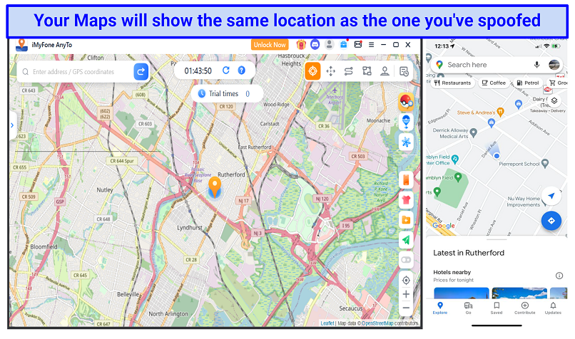 screenshot showing a successful location change