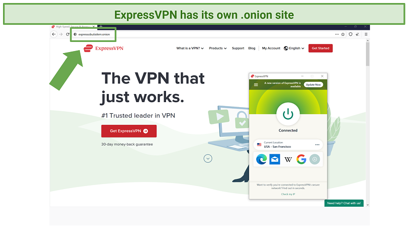 Screenshot of expressobutiolem.onion accessed while connected to ExpressVPN