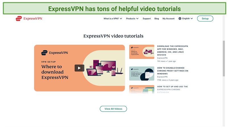 Screenshot of ExpressVPN video tutorials on its website