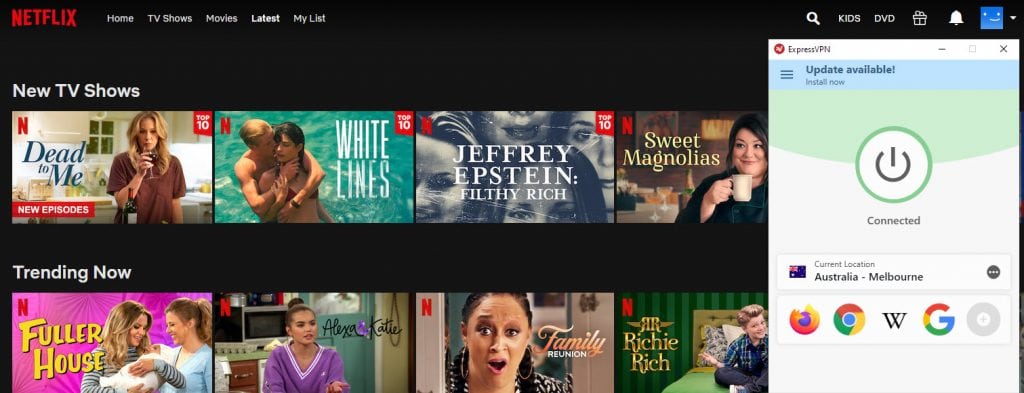 ExpressVPN allowed me to unblock Netflix Australia in just seconds.