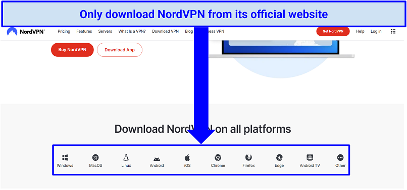 A screenshot showing how to download NordVPN on its website