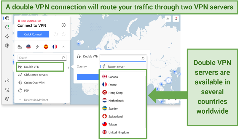 Screenshot of Nord VPN's Double VPN servers