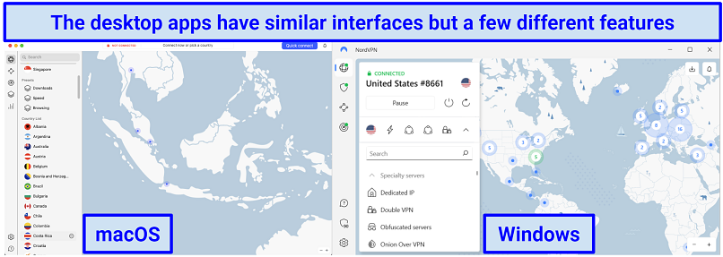 Screenshot of NordVPN's Windows and Mac apps