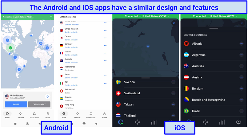 Screenshot of NordVPN's apps on Android and iPhone