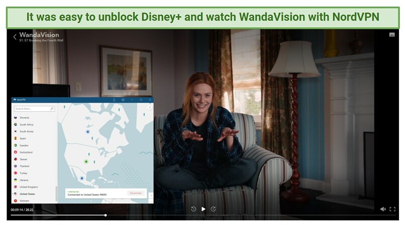 A screenshot of NordVPN unblocking Disney+