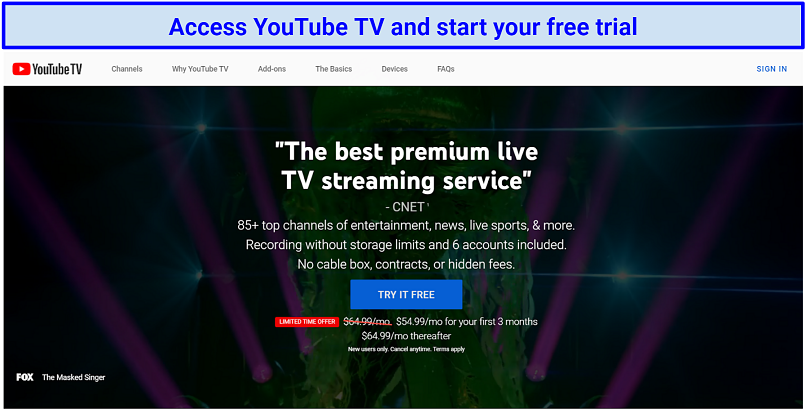 Graphic showing how to sign up for YouTube TV's free trial