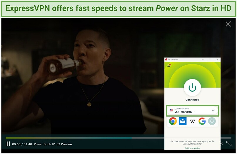 Screenshot of ExpressVPN unblocking Starz