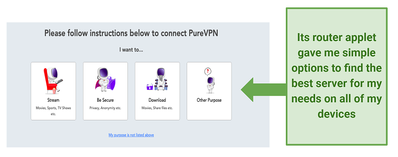 Graphic showing PureVPN's router applet server options