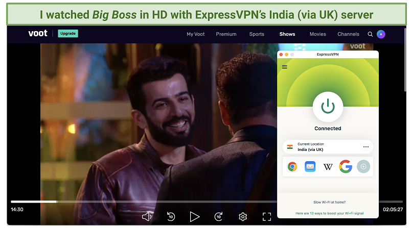 Screenshot showing ExpressVPN unblocking Voot