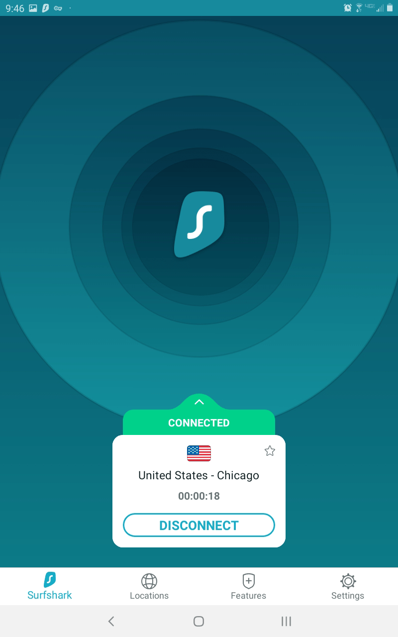 Screenshot of Surfshark's Mobile UI