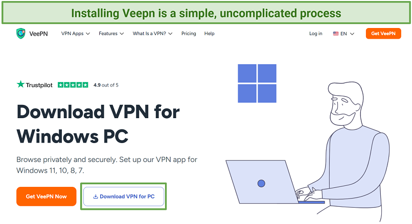 Screenshot of Veepn's website showing where to download the Windows app