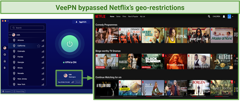 screenshot of Netflix UI unblocked by VeePN