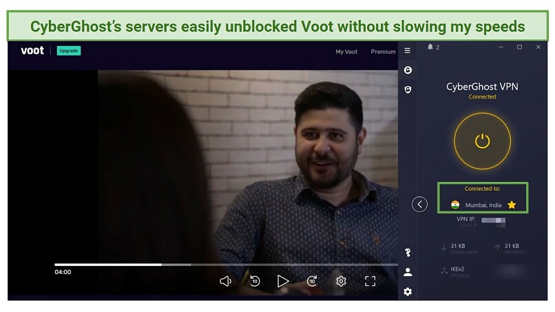 Image showing CyberGhost successfully unblocking Voot
