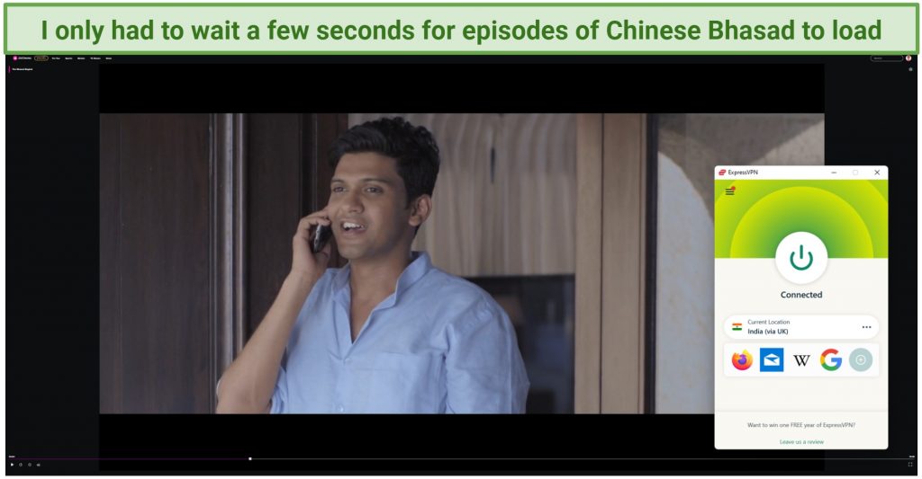 A screenshot of watching Voot shows on JioCinema with ExpressVPN