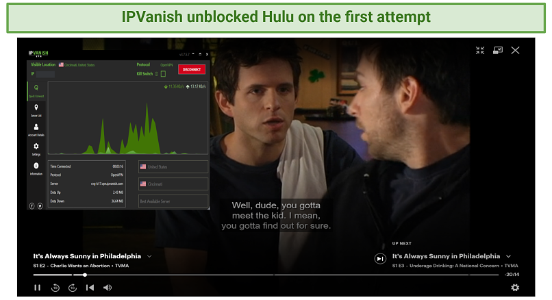 Screenshot of a show streaming on Hulu