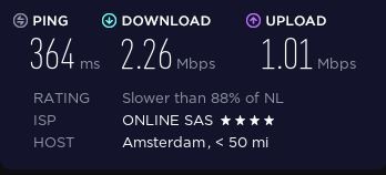 Speed test on a BroVPN server in Amsterdam.