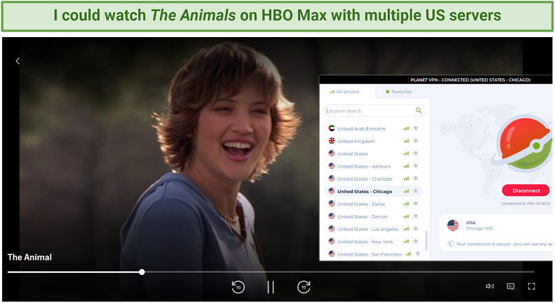 A screenshot showing Planet VPN unblocked HBO Max