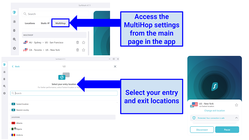 Screenshot showing how to create Dynamic MultiHop on Surfshark