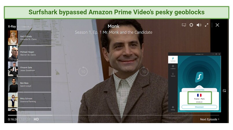 Screenshot showing Surfshark unblocking Amazon Prime Video