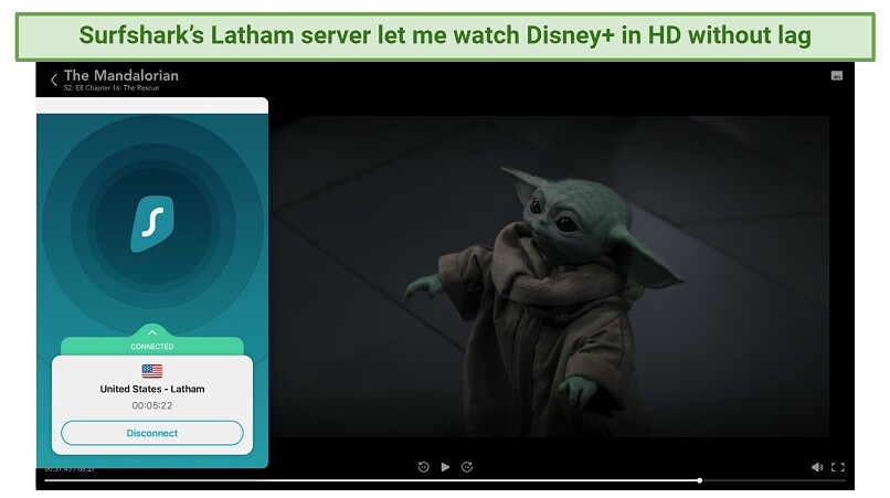 Screenshot showing Surfshark unblocks Disney+