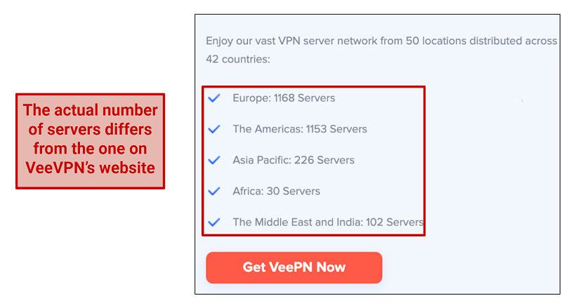 screenshot of VeePN's website featuring its servers