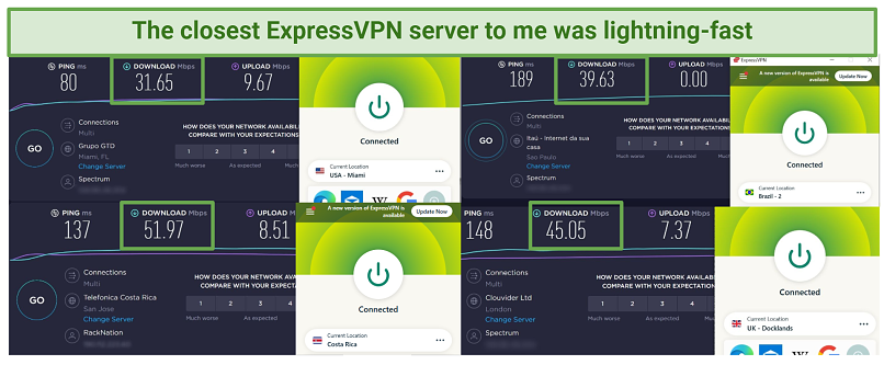 Ookla speedtest showing a result of 51.97 Mbps for ExpressVPN's San Jose server