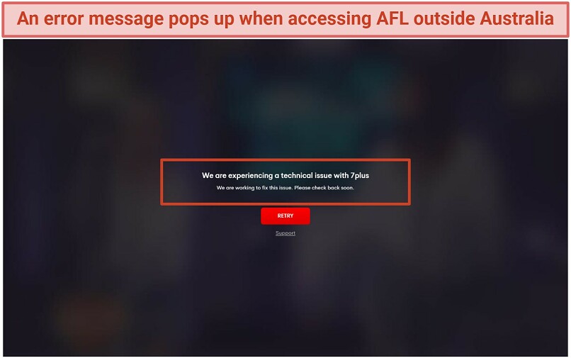 Screenshot of 7+ geo-blocked outside Australia