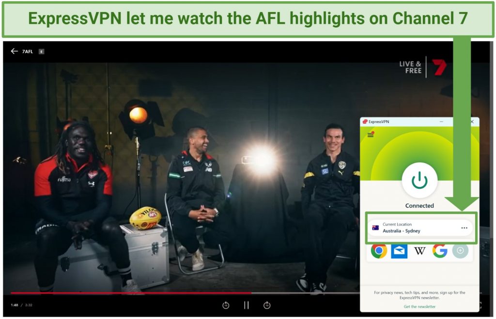 Screenshot of watching AFL highlights on Channel 7