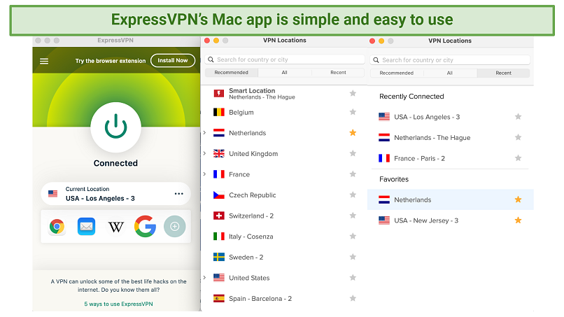 Screenshot of ExpressVPN's interface