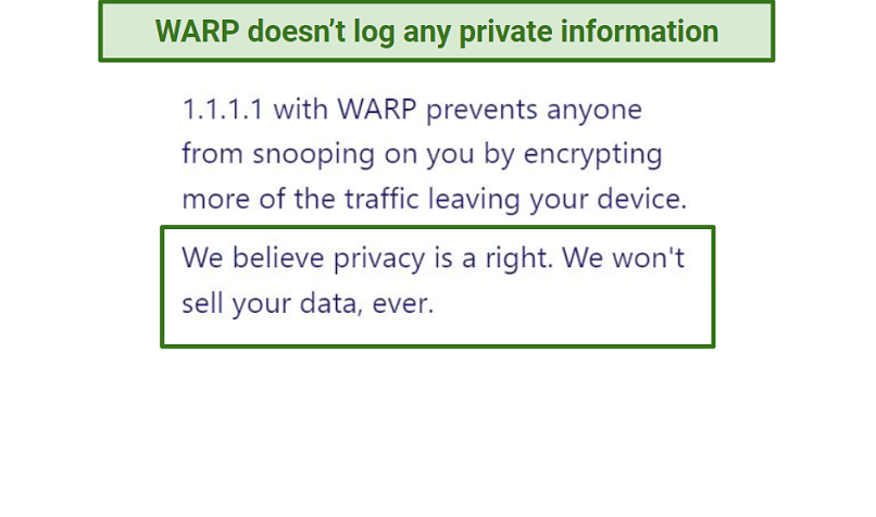 Screemshot of WARP's data logging claims
