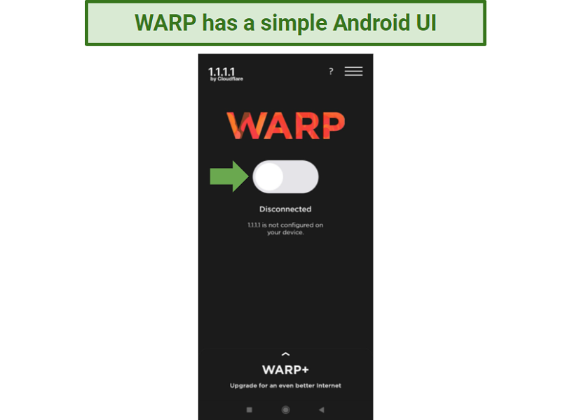 Screenshot of WARPs Android UI